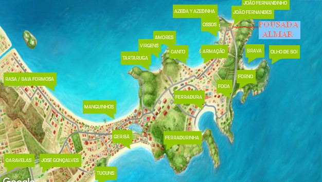 Loacalizacao Pousada Almar no Mapa de Búzios
